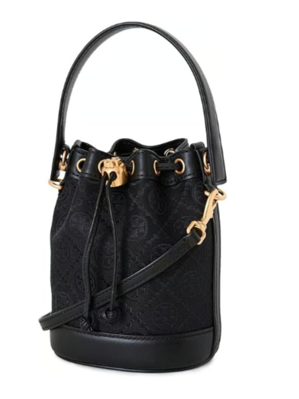 Tory Burch Women's MINI T Monogram Bucket Bag in Black